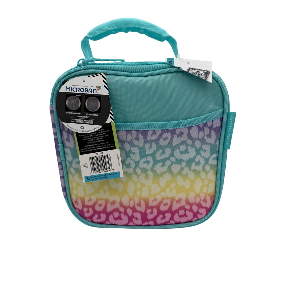 Arctic Zone Rainbow Leopard Insulated Lunch Box Teal Microban Leak Proof New